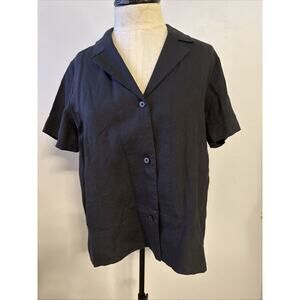 Everlane 100% Linen Button Front Short Sleeve Shirt Black Women Size 6
